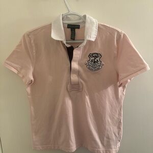 Ralph Lauren Girls Light Pink Polo with White Collar and Crest